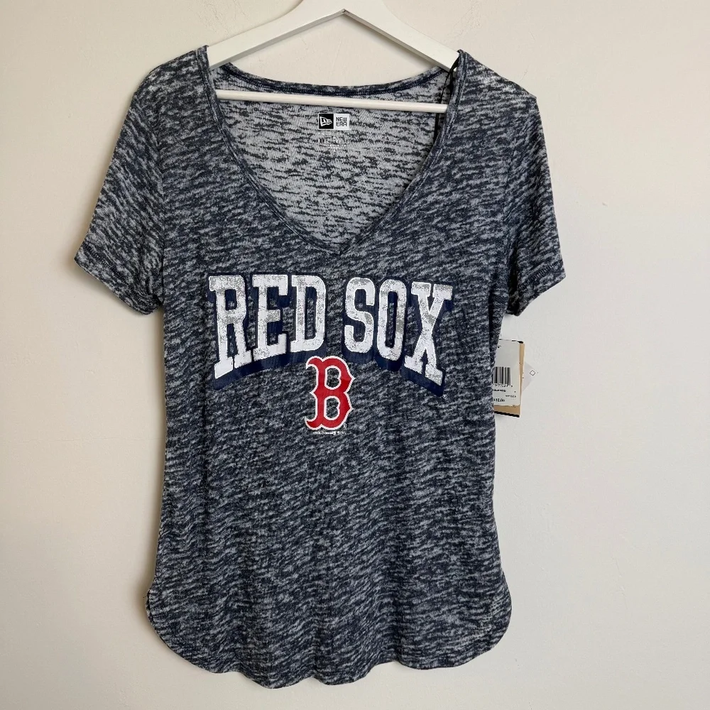 New Era Boston Red Sox Womens Gray Raglan Short Sleeve T Shirt - Picture 2 of 12